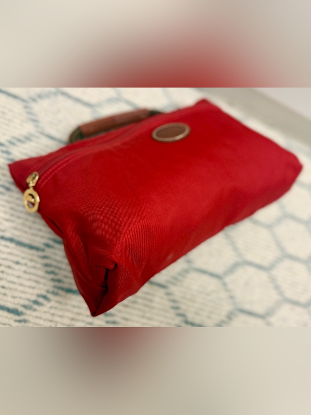 LONGCHAMP Vintage Y2K Collectors Made N France Le Pliage Nylon Red & Leather Bag - Picture 4 of 16